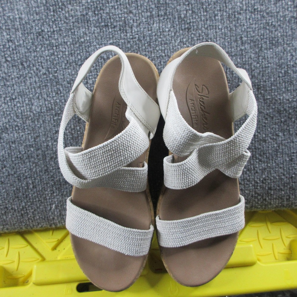 Skechers Arch Fit Sandals Womens Size 8.5? White Strappy Wedge Comfort Platform